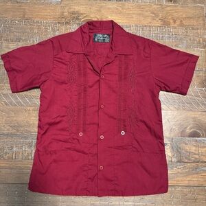Red Guayabera D Suarez  Boys Kids Sz 12 Traditional Mexican Collared Button Down